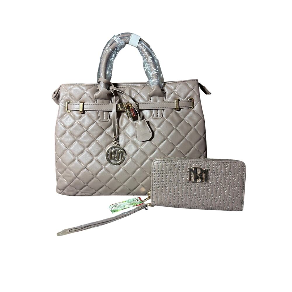 Badgley Mischka quilted vegan leather satchel with matching wallet NEW